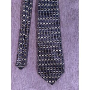Rene Chagal Mens Silk Tie Navy Blue Gold Geometric Italian Design Necktie